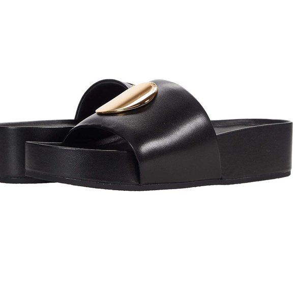 NIB Tory Burch Patos Slide Disk Leather Sandal BLACK US 8 AUTHENTIC